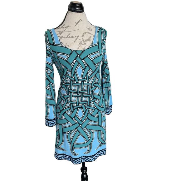 Nicole Miller Womens Dress Size Small Green Shift Mini Long Sleeve Retro Flaw - Picture 2 of 16